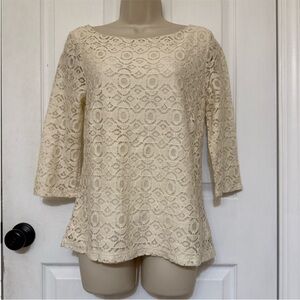 Banana Republic Cream Lace Boatneck Blouse Elegant Workwear Size 6